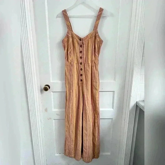 Anthropologie Arlene Linen Jumpsuit in Yellow Motif Size 8 - Picture 1 of 6